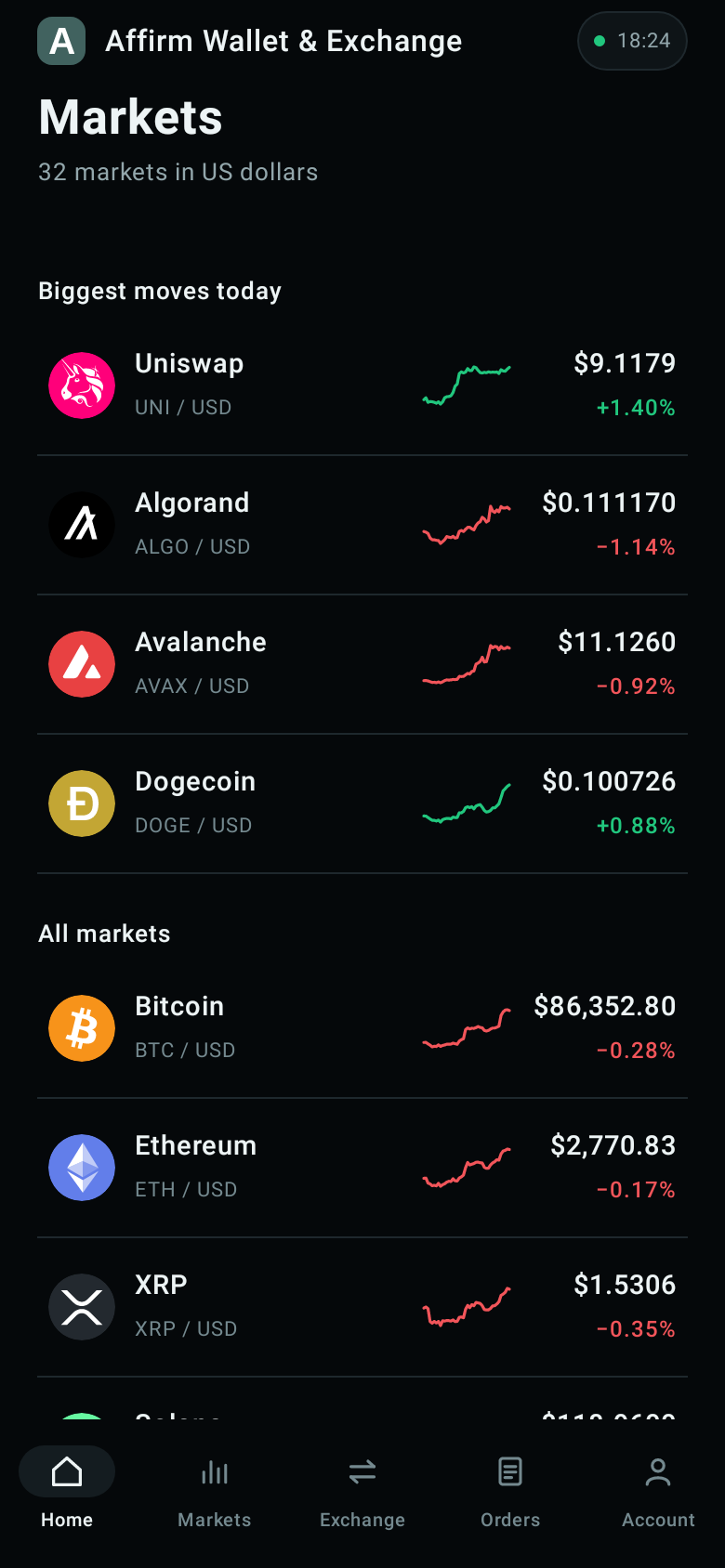 Affirm Wallet & Exchange app