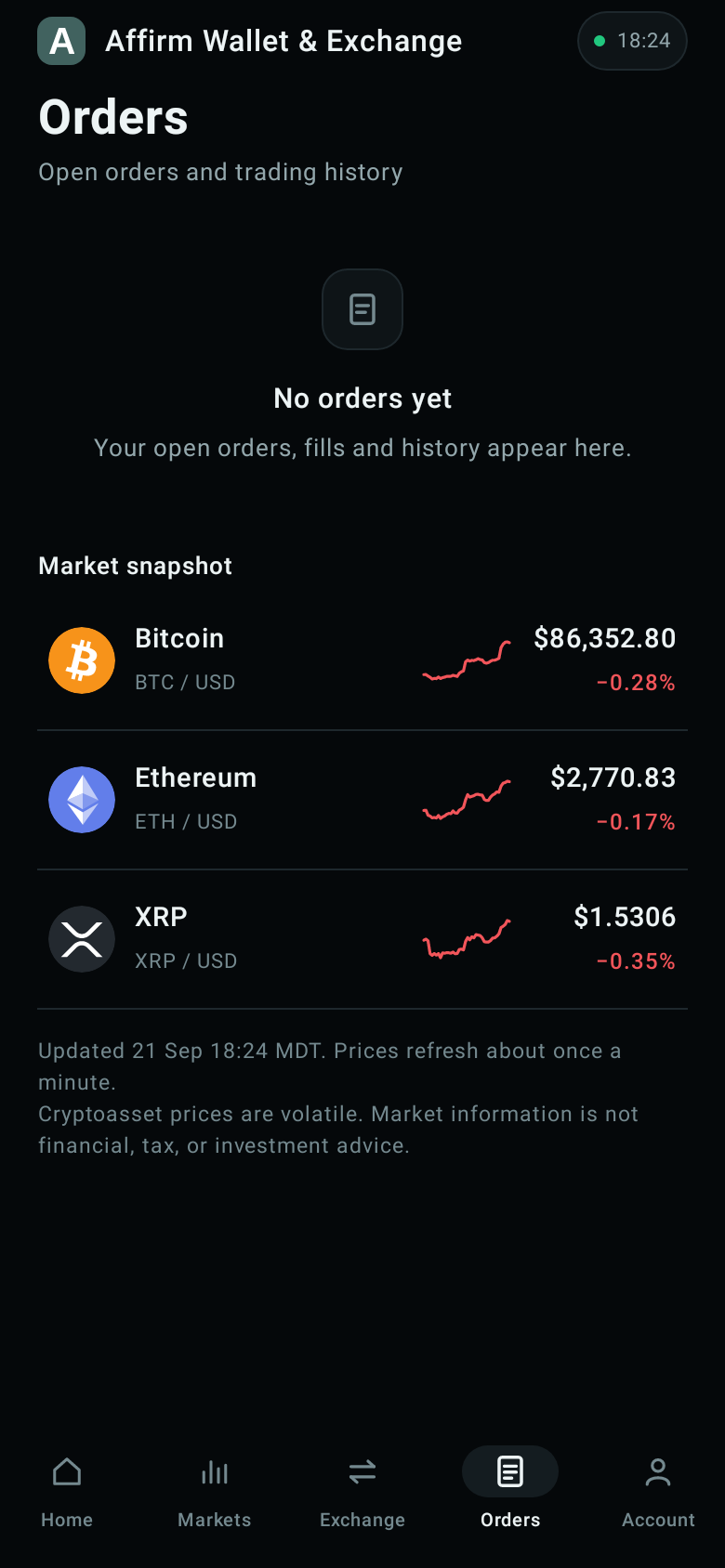 Affirm Wallet & Exchange — Orders